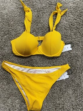Target Yellow Textured Tie-Shoulder Underwire Bikini Set